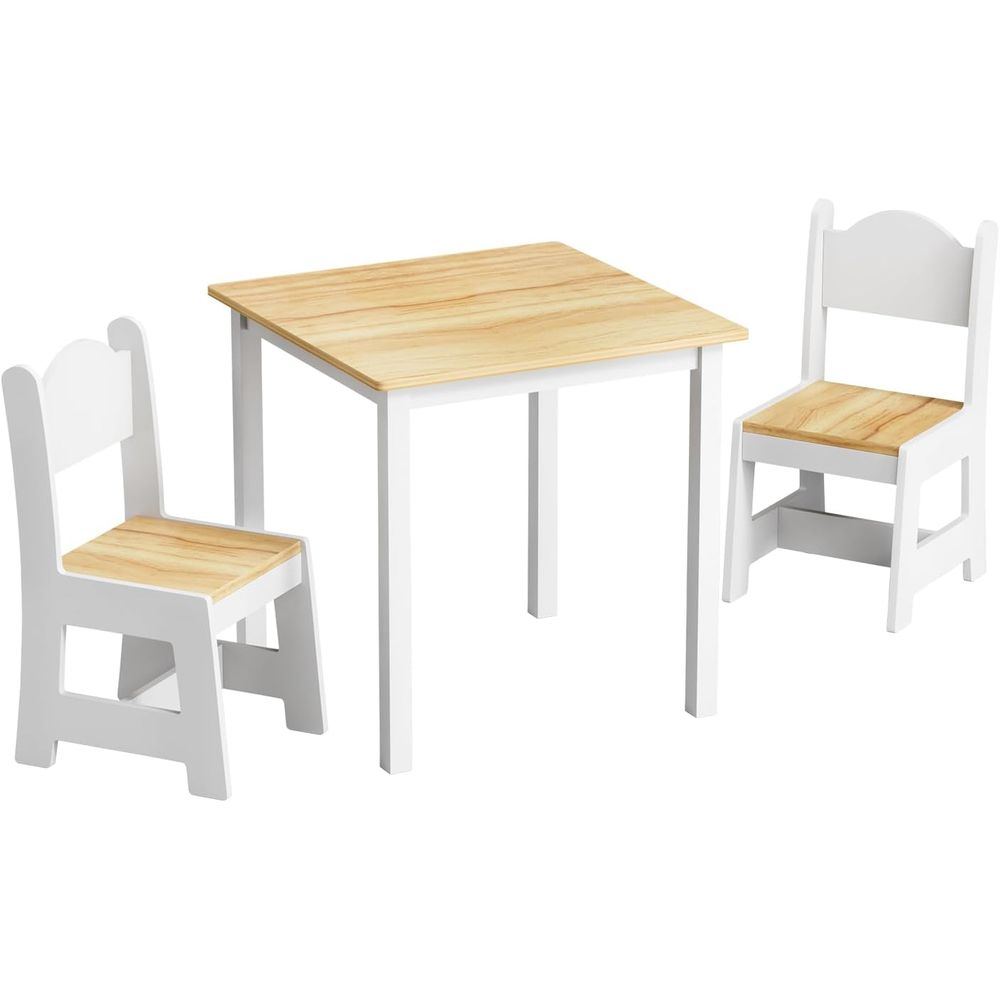 Art And Craft For Nursery - キッズテーブルと椅子2脚、幼児用セット、木製アクティビティテーブル、アートや工芸に最適、保育園用、ナチュラル＆ホワイト