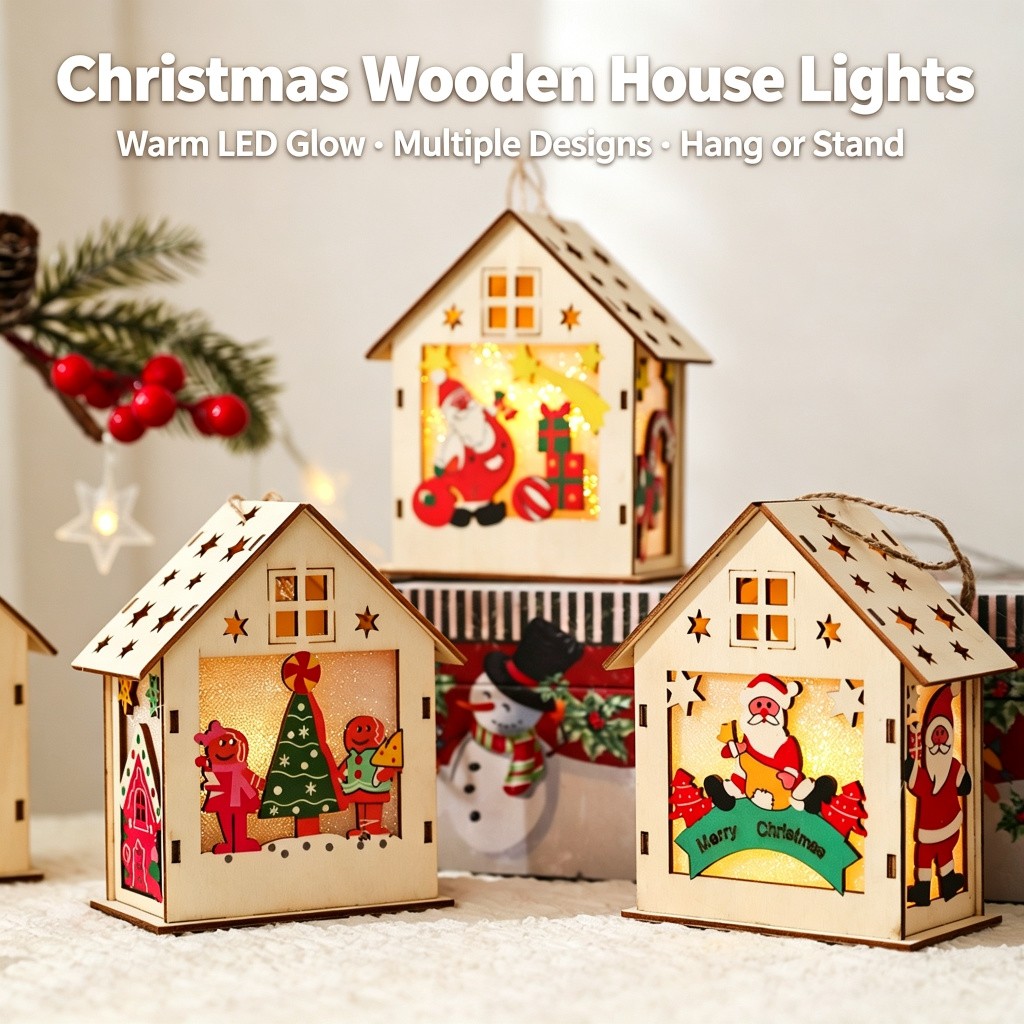 Art And Craft For Xmas - 3D木製クリスマスハウスクラフトキット ライトアップ クリスマスオーナメント DIYアートクラフト ホームデコレーション 新年2026