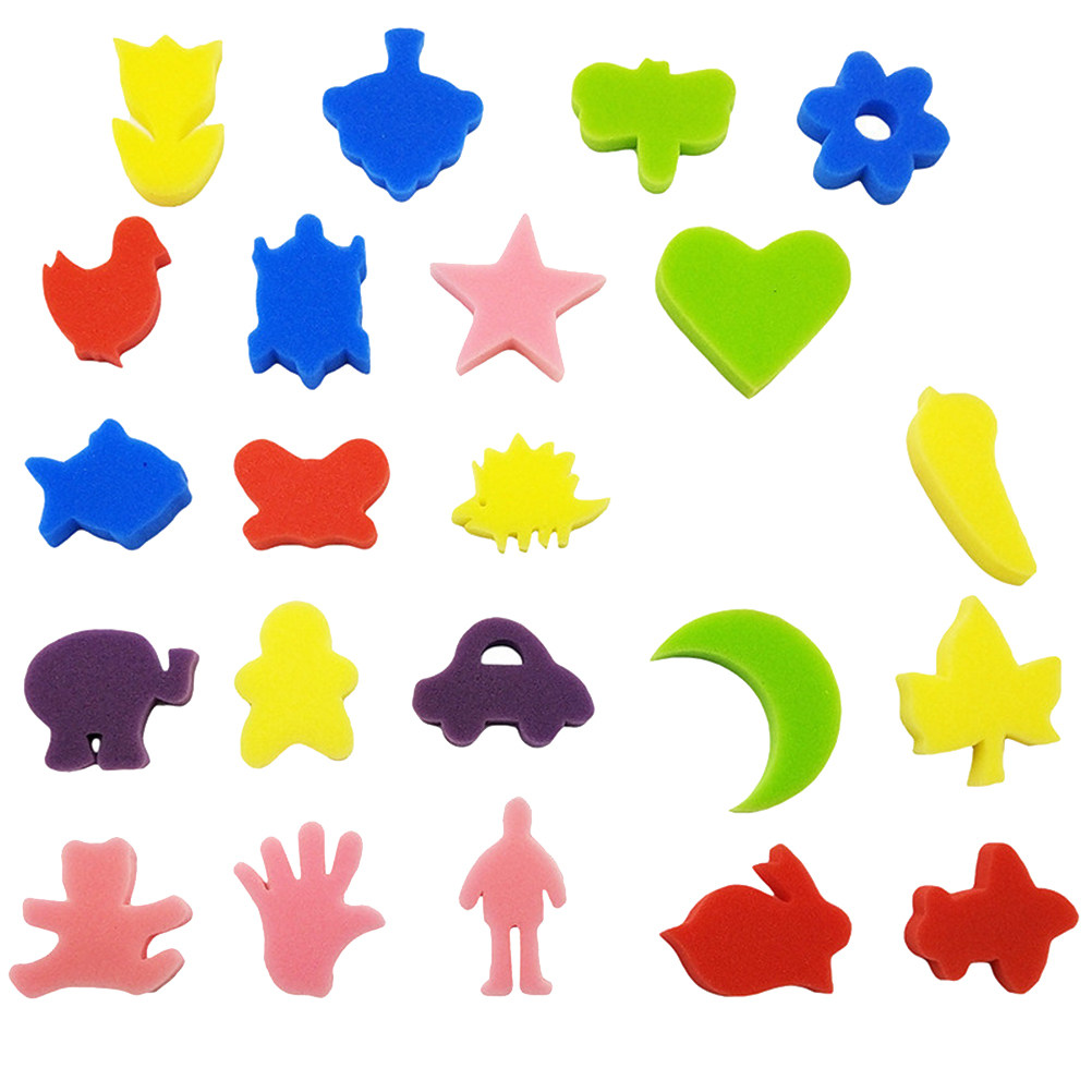 Art Craft Education - 子供向けの創造的な工作や、親子で楽しめる学習活動、早期教育に最適な、動物のデザインが施された25個のスポンジスタンプ。