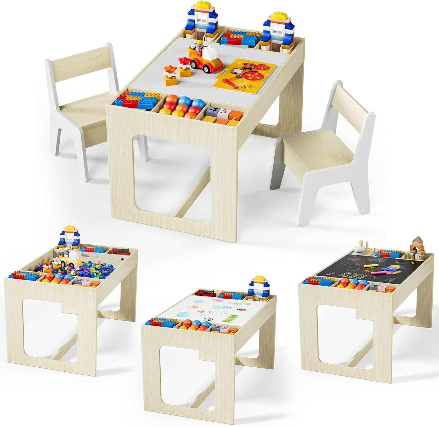 Art And Craft For Nursery - 3 in 1 キッズアートテーブル＆チェアセット、黒板付き木製アクティビティデスク、十分な収納スペース、2 in 1