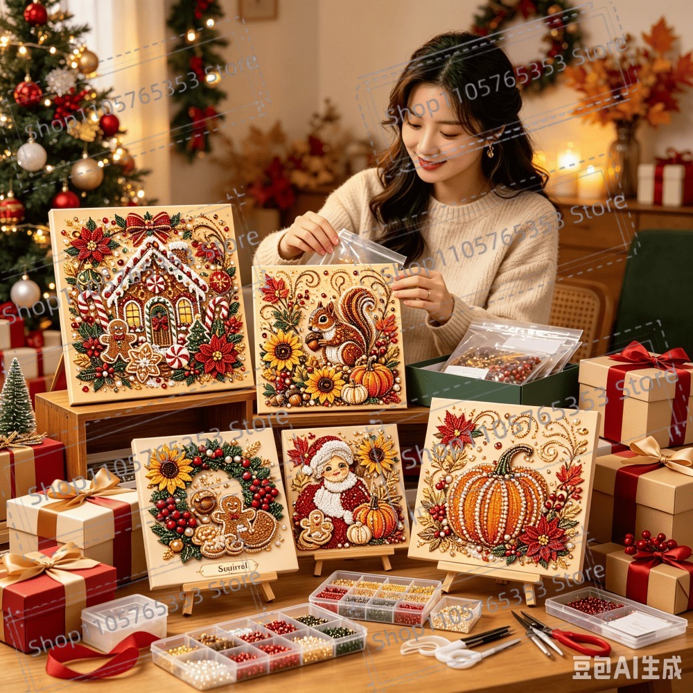 Art Craft Holiday - 2026年DIYクリスマスパールダイヤモンドペインティングアートキット（フレーム付き）、ホームウォールデコレーションアートクラフトキット、ホリデークリスマスウォールデコレーションギフト