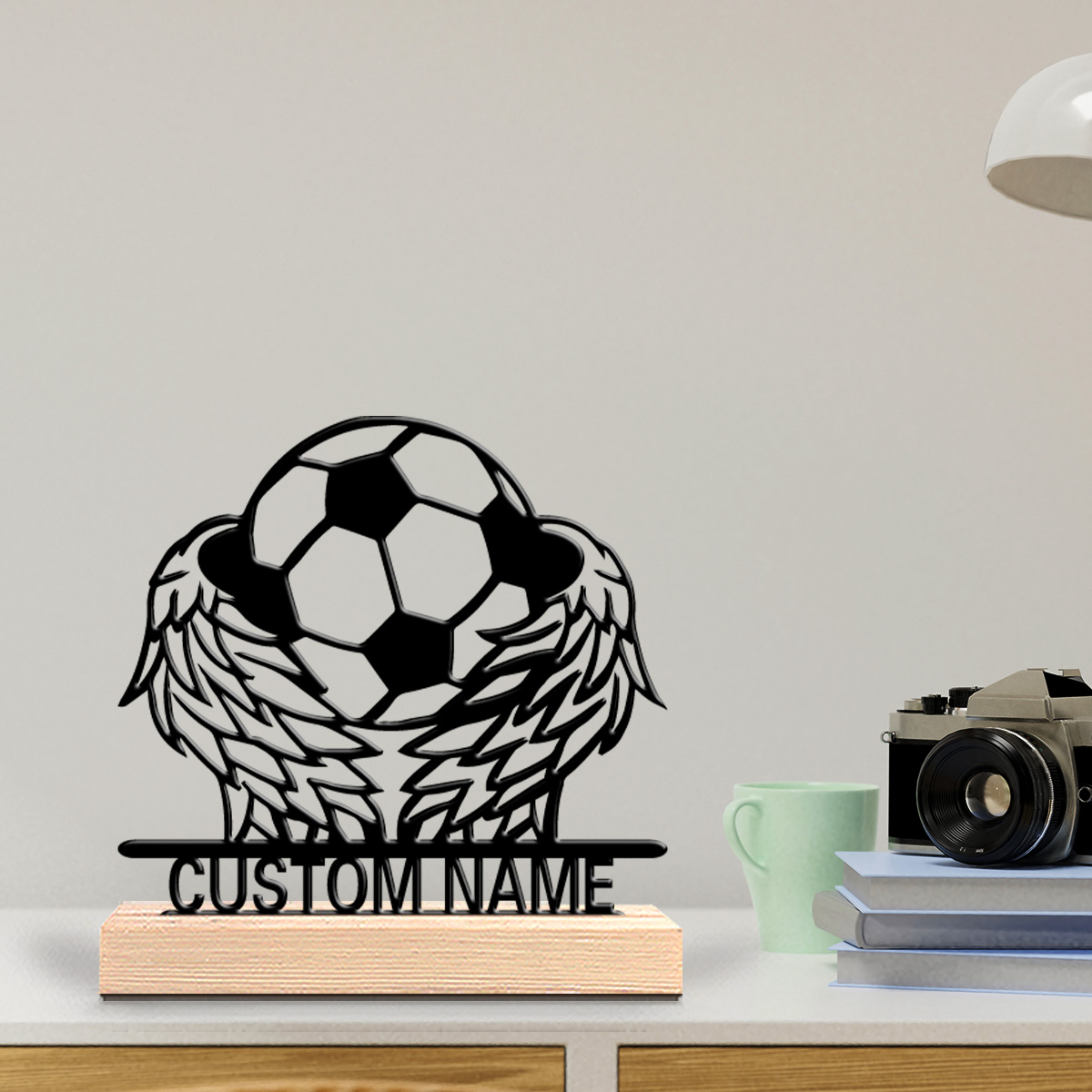 Art Craft Wood - 1個入り ウィングサッカー カスタムテキスト ブリキ製置物 アートクラフト 木製台座付き