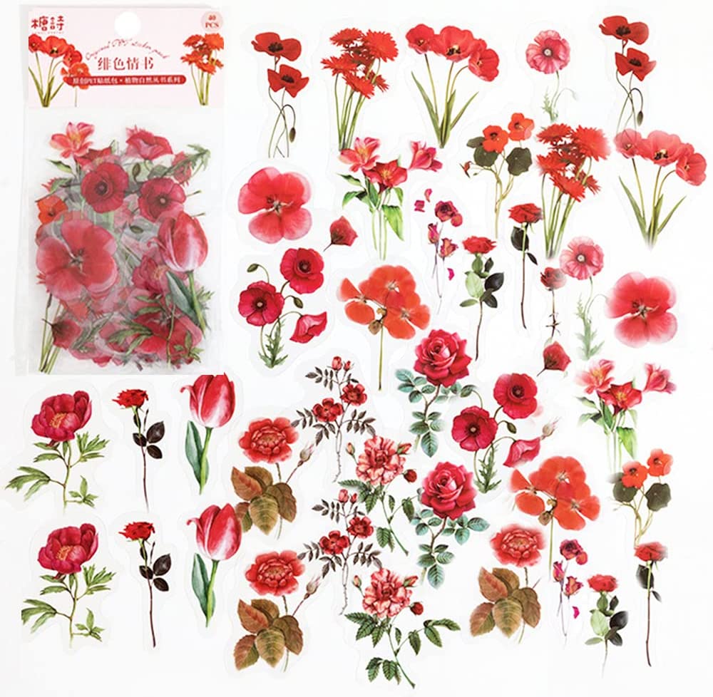 Art Craft Journals - ペットの透明な花のスクラップブックステッカー、自然な花のジャーナル、フォトアルバム日記、DIYアートクラフト、40個