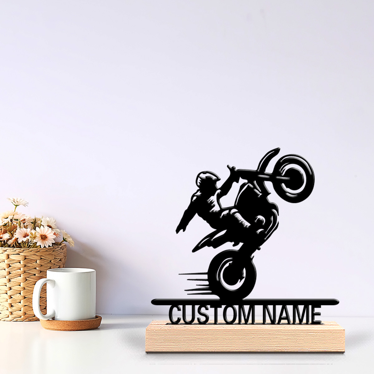 Art Craft Wood - 1個入り シンプルなバイクの子供用カスタムテキストメタルスタチューアートクラフト 木製ベース付きメタル彫刻 男の子へのギフトに