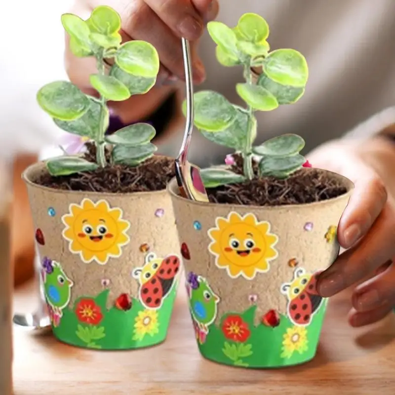 Art And Craft For Nursery - DIYペーパーフラワーポットクラフトキット、ドームカバー付き、創造的なガーデニングアートセット、子供向け教室用ステッカーとアクティビティシート付き