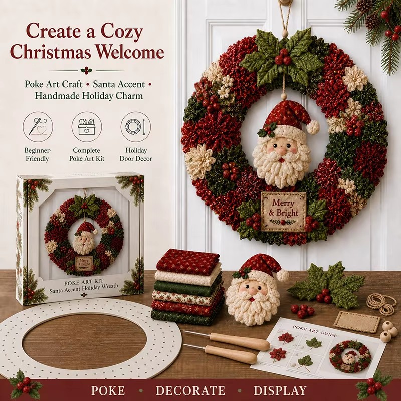 Art Craft Holiday - 3Dクリスマスファブリック刺繍キット。縫い付け不要のクリスマスクラフト。ホリデーシーズンのドア飾りや、家族で楽しめるクラフトアートキット。クリスマスギフトに最適。