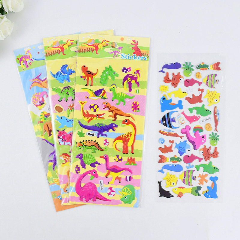 Dinosaur And Craft - 6枚入り 3D漫画風の泡のステッカー、恐竜や動物のイラスト、自己粘着式、誕生日プレゼント、DIYクラフト、スクラップブッキングのアクセサリー、装飾用。