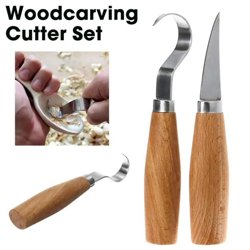 Art Craft Wood - 木彫りナイフ チゼルフックナイフ 彫刻ツール 人間工学に基づいた木工用スプーン 耐久性のある曲がったナイフ 初心者向け彫刻用