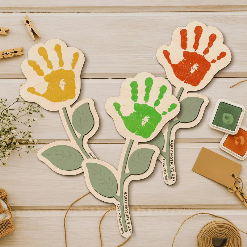 Art And Craft For Nursery - 空白の手形木製フラワープラークDIYペイント未完成木製サイン母の日ギフト保育園の壁飾りアートクラフト