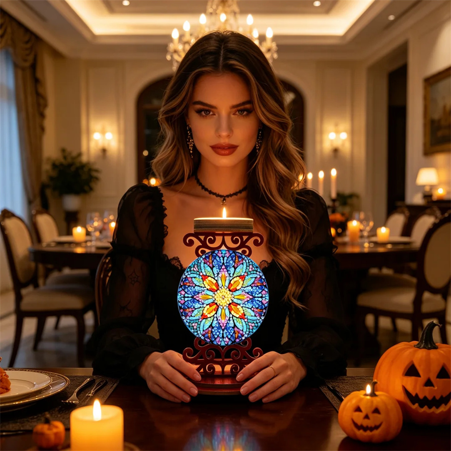 Art Craft Holiday - 花の形をしたキャンドルホルダー、ハロウィーンのギフト、ダイヤモンドペイントキット、ドリル、DIY、クリスタルラインストーン、モザイクアート、手芸、ホームデコレーション