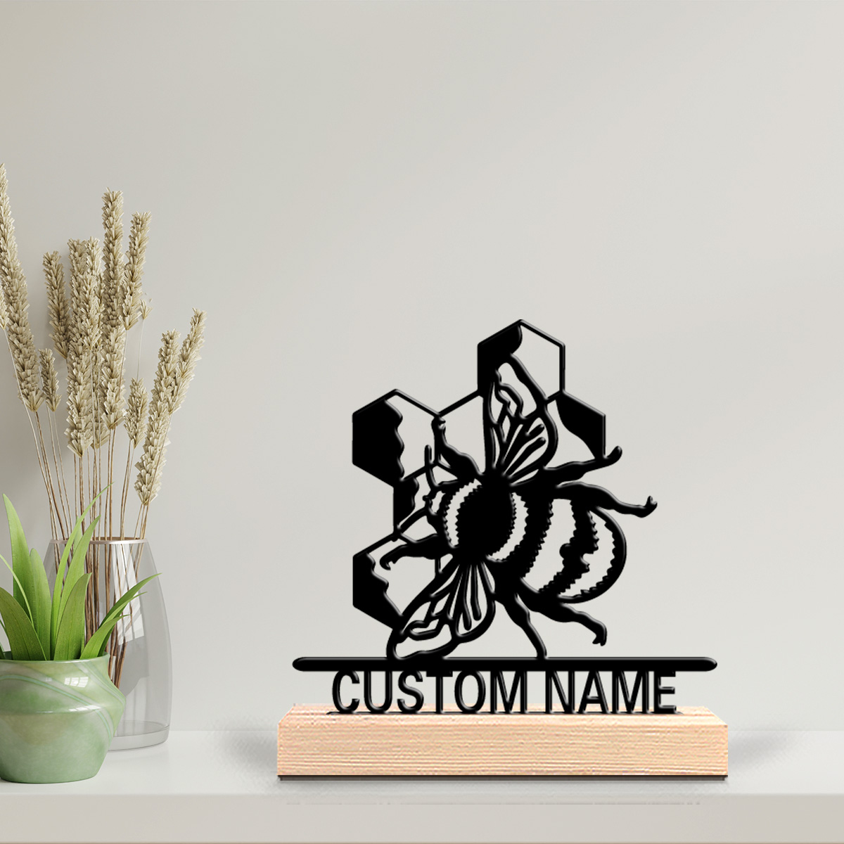 Art Craft Names - 1pc シンプルな蜂カスタム名金属像鉄装飾アート工芸品木製ベース錫彫刻ホームテーブル