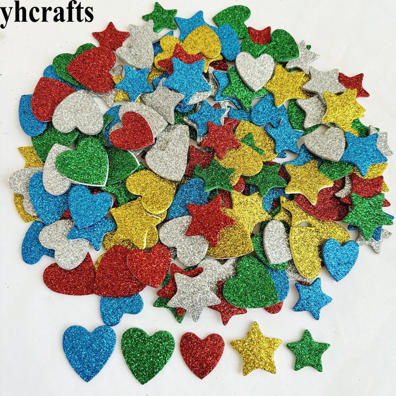 Art And Craft For Xmas - きらびやかな星とハートのフォームステッカー,クリスマスの室内装飾,パーティーの記念品,幼稚園の工芸品,工芸品,バッチあたり150個