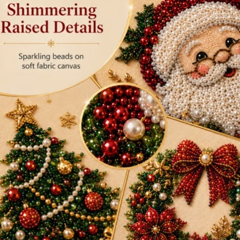 Art And Craft For Xmas - 3Dクリスマスパールラインストーンペインティングキット DIY手作りビーズアートキャンバス絵画 ホームウォールデコレーション クリスマスクリエイティブクラフトギフト