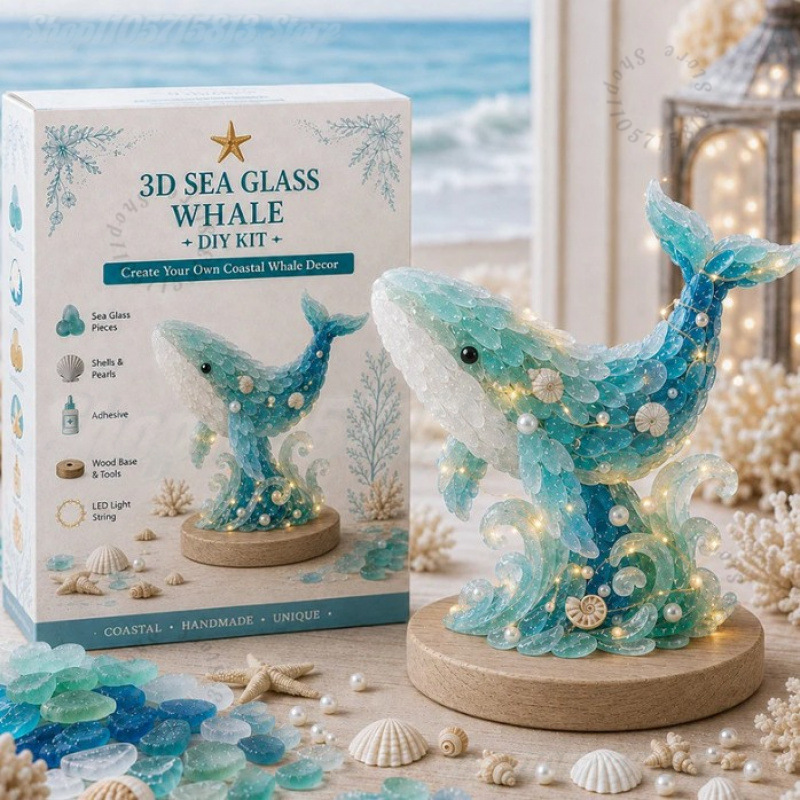 Art Craft Holiday - LEDライト付きのクリスマスDIYシーグラスクラフトキット。自分だけの海岸風のホリデーデコレーションを手作りしましょう。完全なDIYアートキットです。