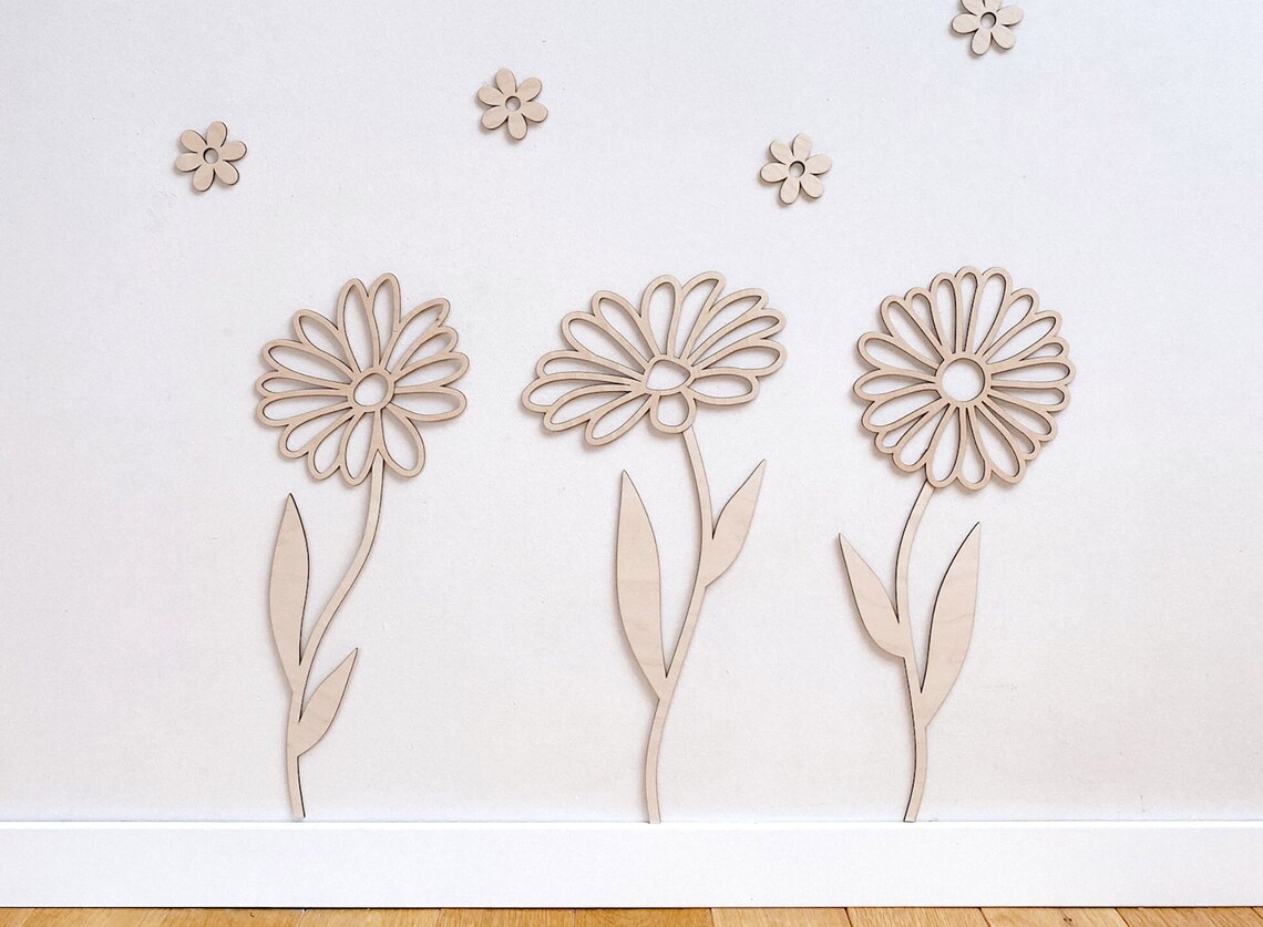 Art And Craft For Nursery - 木製の花の壁飾り、野花、子供部屋の壁飾り、花の装飾、立体的な花の工芸品、子供部屋の装飾、壁のオーナメント。