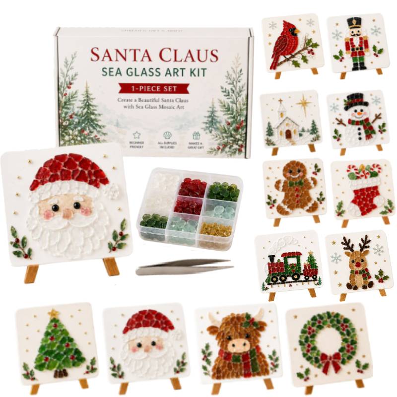Art And Craft For Xmas - クリスマスシーグラスアートキット、DIYスノーマンシーグラスモザイクアートキット（初心者向け）、クリスマスをテーマにしたサンタアクリルシーグラスクラフト