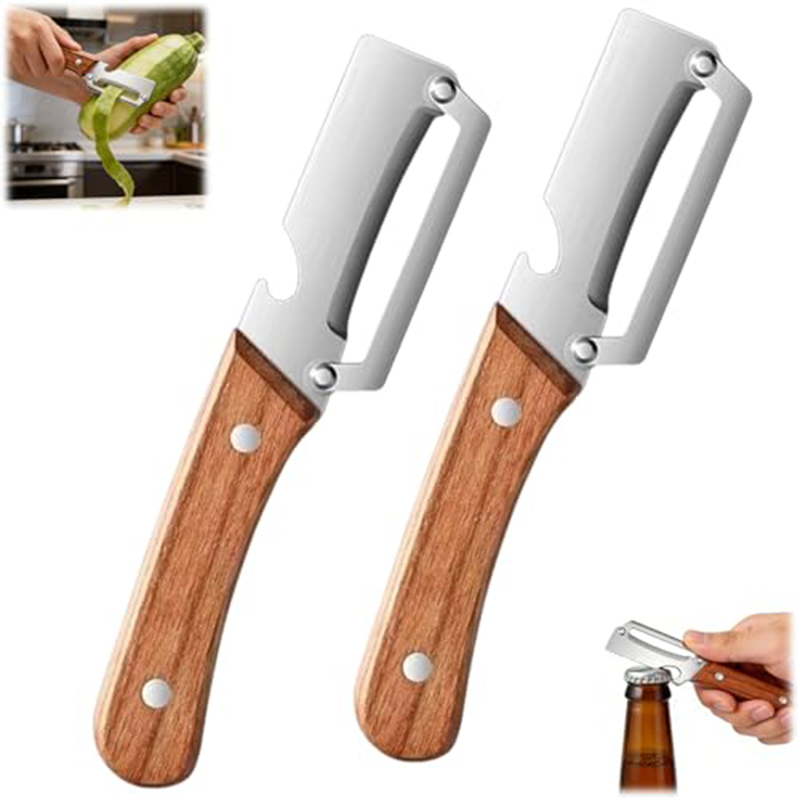 Art Craft Wood - ステンレス製キッチンピーラー 木製ハンドル付き野菜ピーラー 果物や野菜の皮むき・スライス用 キッチンツール