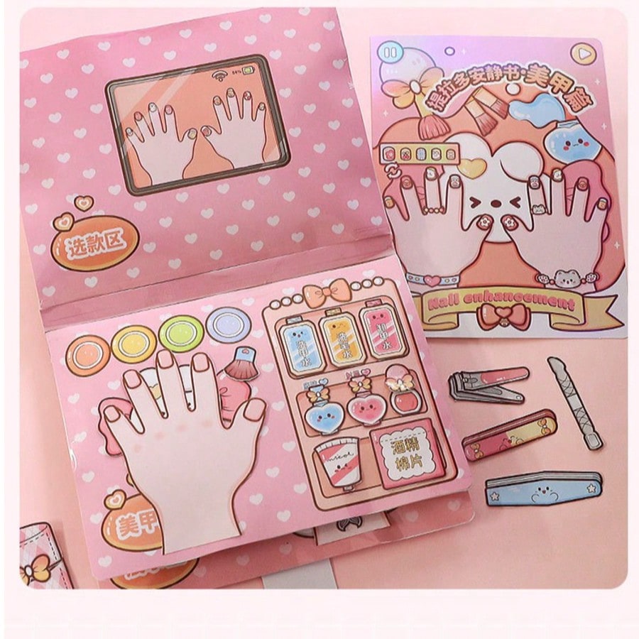 Art Craft 5 Year Old - ピンクの子供用DIYネイルサロン 静かなカットステッカーブック ごっこ遊びマニキュアおもちゃ 未完成の手作りギフト シムネイルアートシーン クラフトブック