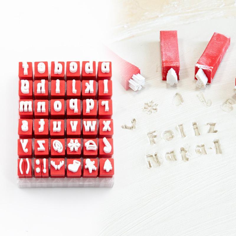 Polymer Clay Set - クリスマススタイルのアルファベット粘土スタンプセット、小文字型、DIYポリマー粘土陶芸手作りクラフトツール用