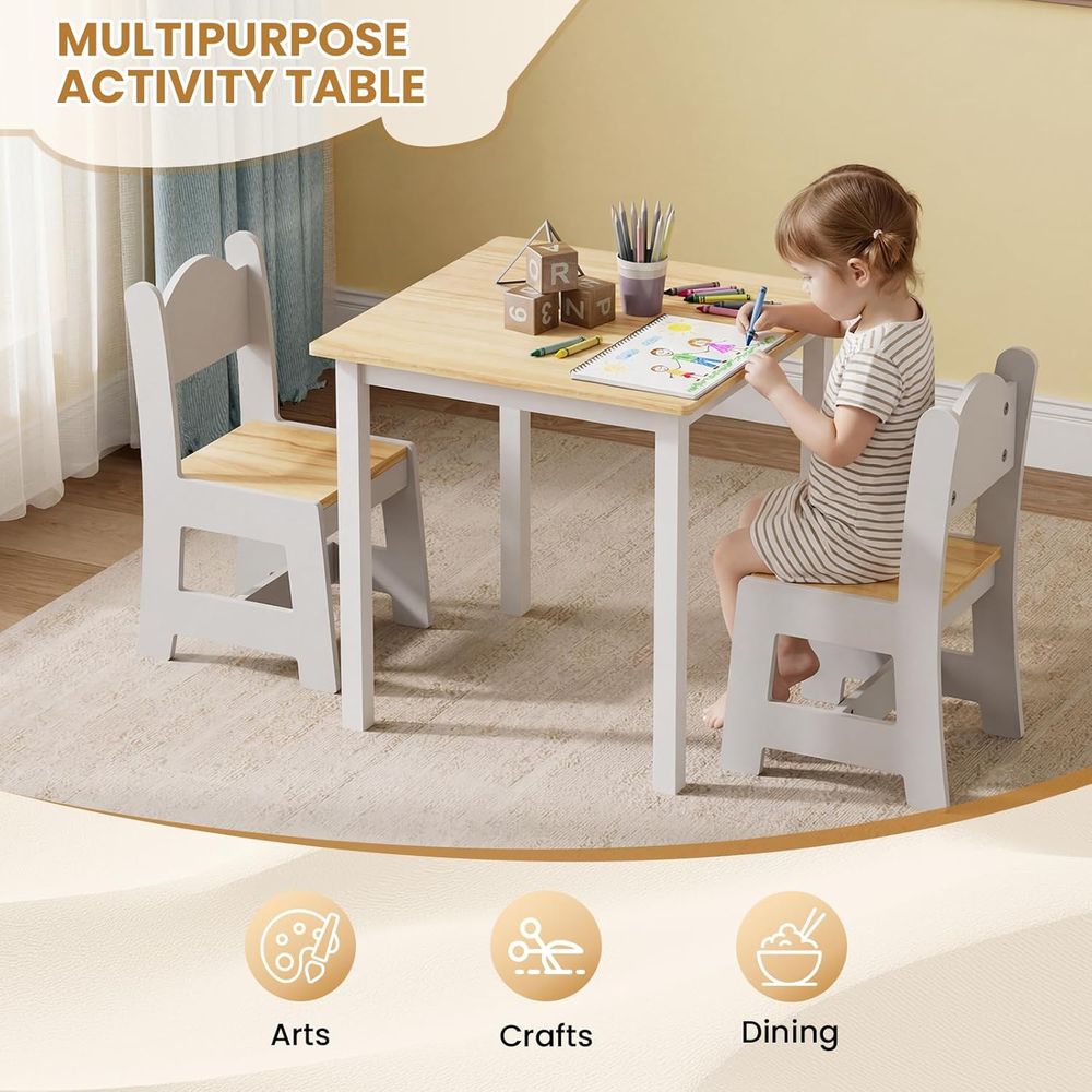 キッズテーブルと椅子2脚、幼児用セット、木製アクティビティテ - Art And Craft For Nursery のレビューと価格
