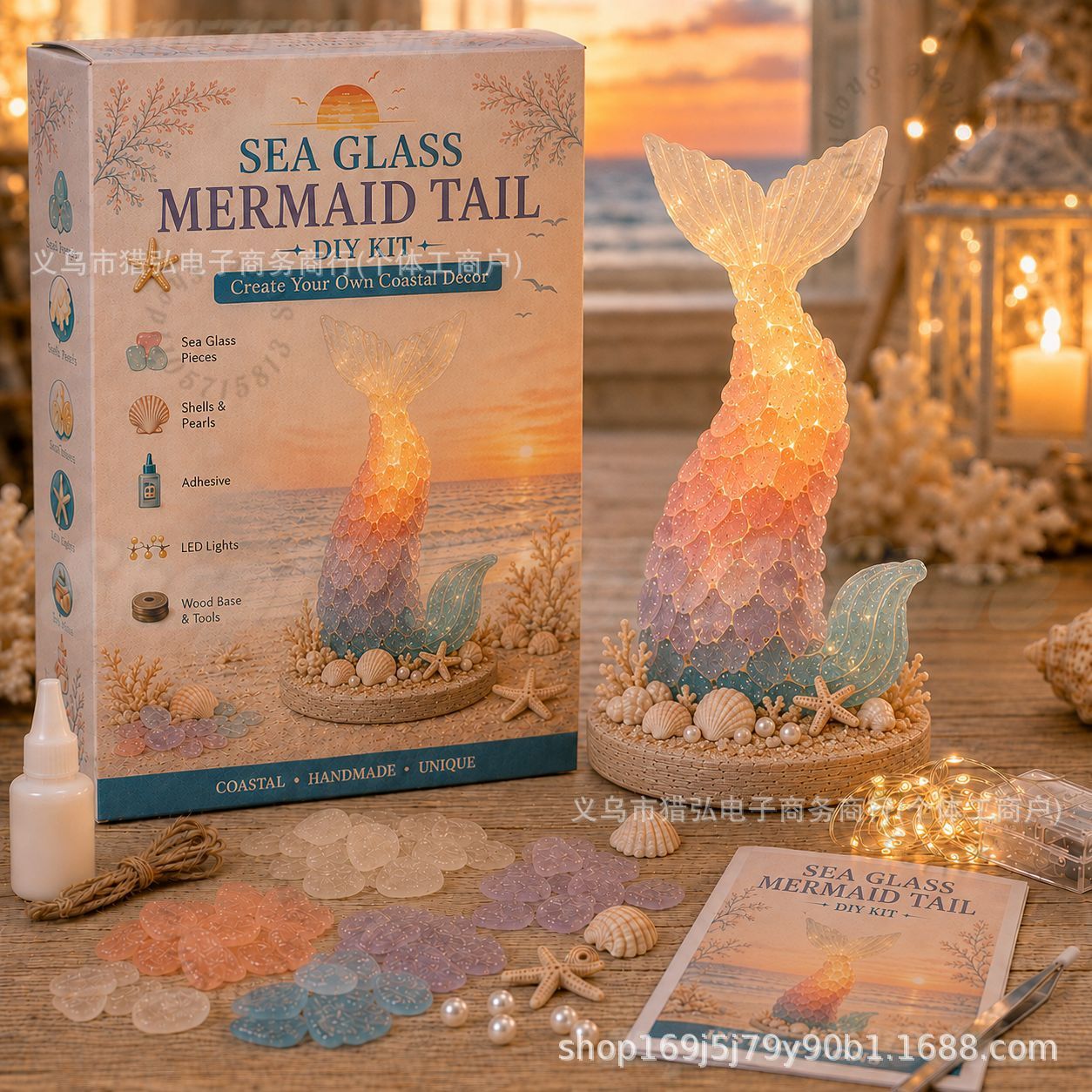 DIY 海のガラスを使った人魚の尾の形をしたライトクラフトキ - Art Craft For Adults のレビューと価格