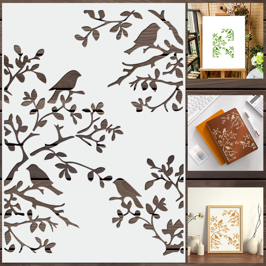 DIY鳥の枝ステンシル 壁画装飾用 1個 |   アートジャ - Art Craft Journals のレビューと価格
