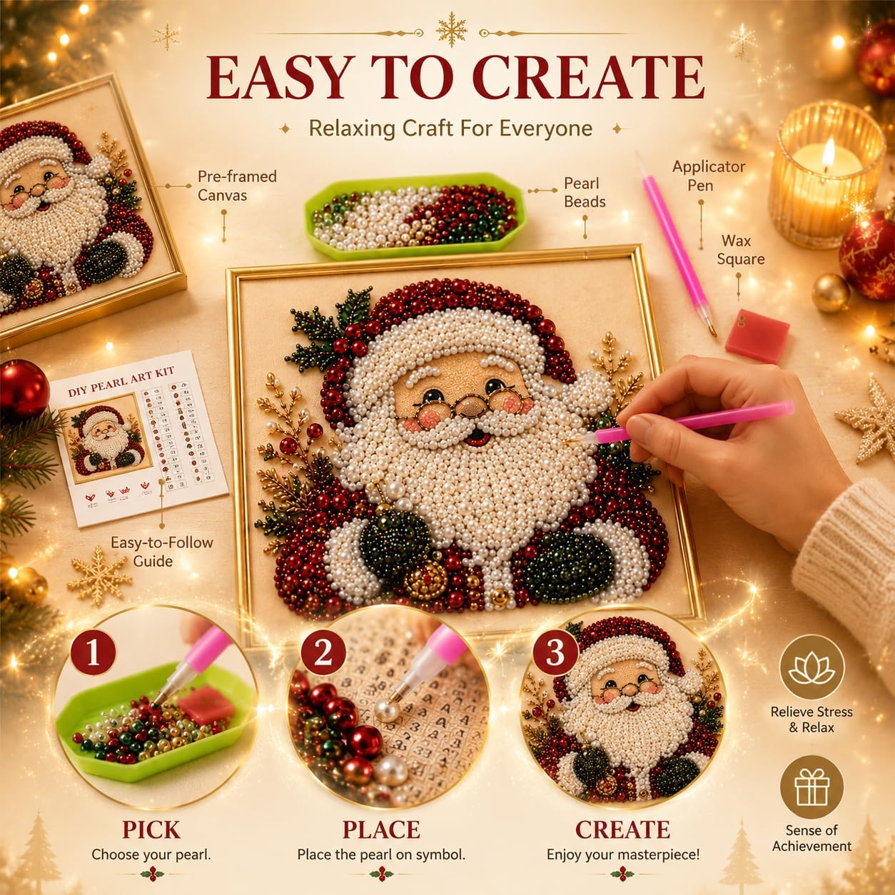 DIYクリスマスパールダイヤモンドペインティングアートキット - Art Craft Holiday のレビューと価格