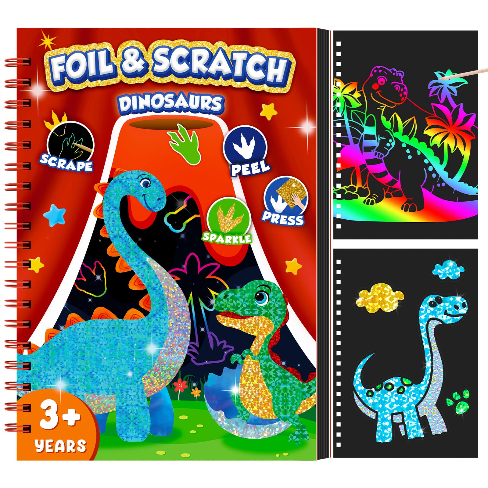 恐竜スクラッチアートブック 子供用 ホイルとスクラッチアート - Dinosaur And Craft のレビューと価格