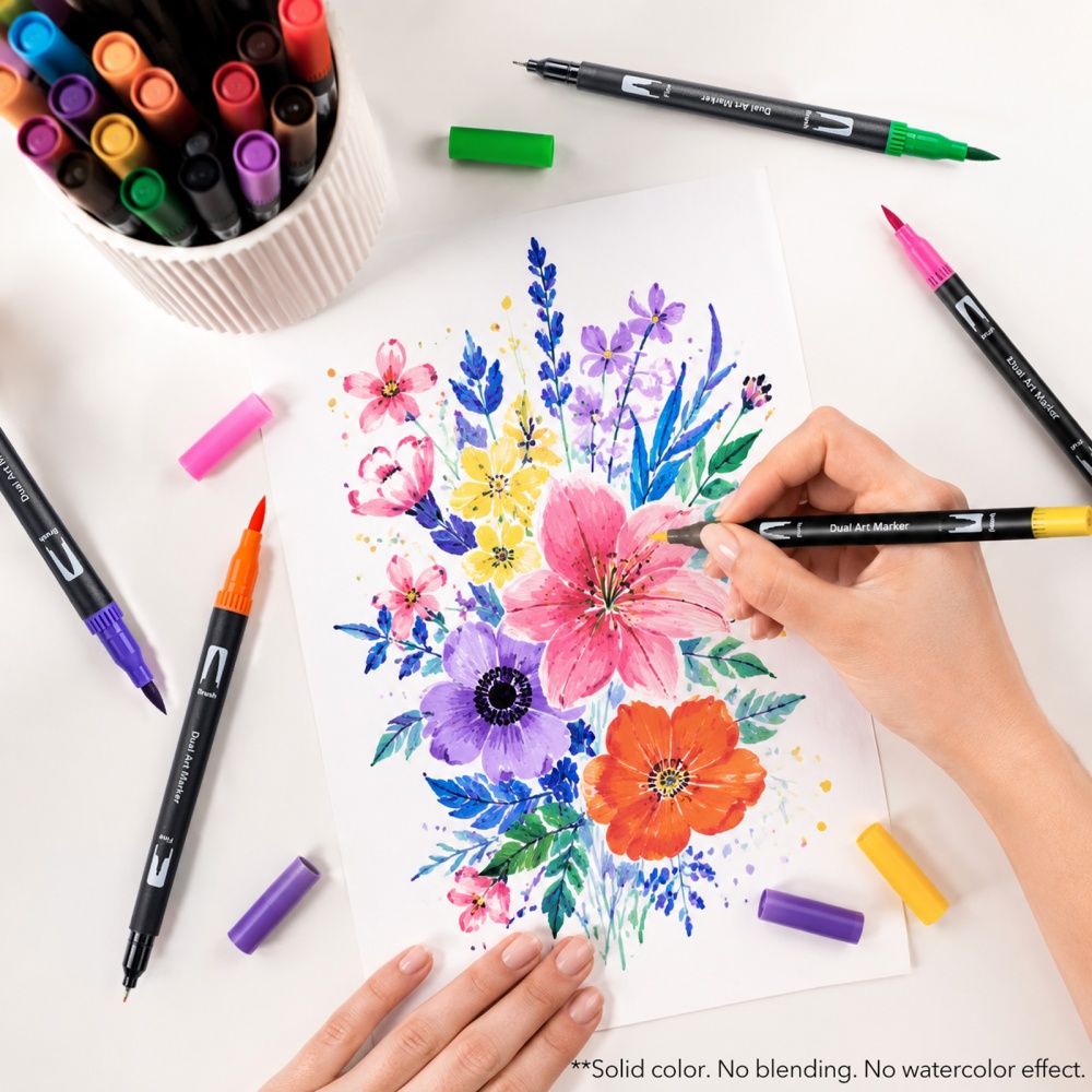 1セット水性デュアルチップカラーペン、ブラシ＆細字マーカー、 - Art Craft Journals のレビューと価格