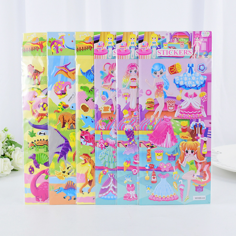 6枚入り 3D漫画風の泡のステッカー、恐竜や動物のイラスト、 - Dinosaur And Craft のレビューと価格