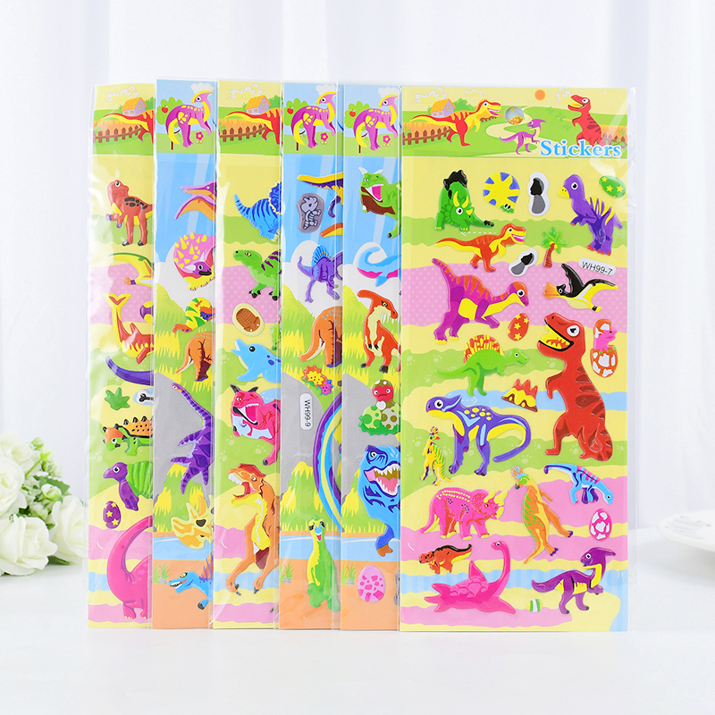 6枚入り 3D漫画風の泡のステッカー、恐竜や動物のイラスト、 - Dinosaur And Craft のレビューと価格