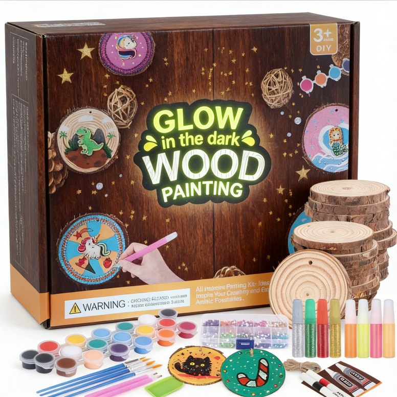 暗闇で光る木製ペイントキット、DIY未完成木製スライスアート - Art Craft Education のレビューと価格