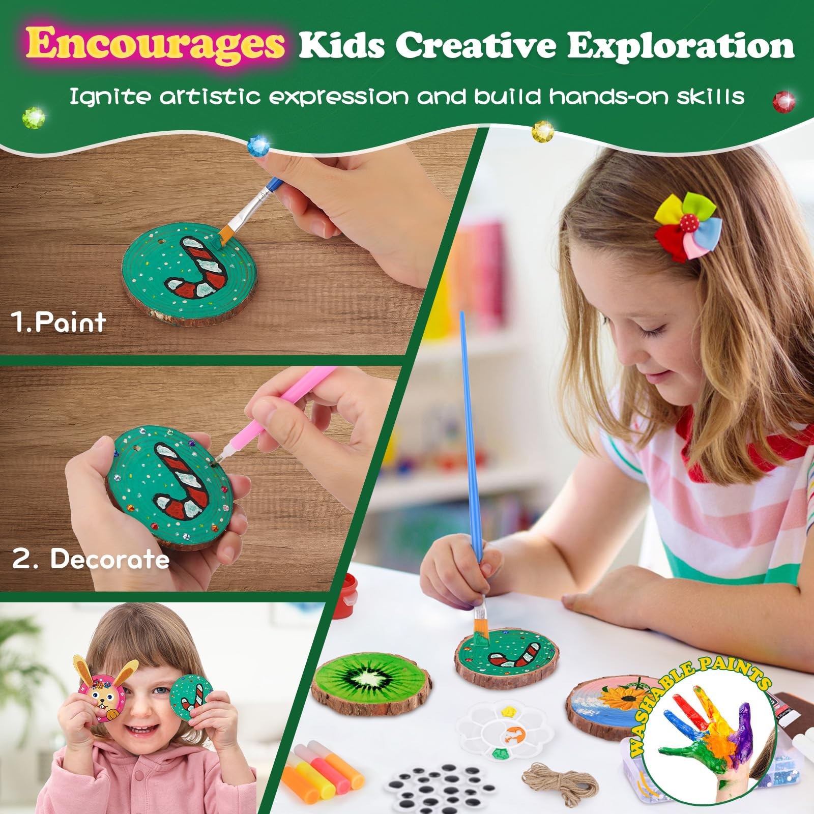 暗闇で光る木製ペイントキット、DIY未完成木製スライスアート - Art Craft Education のレビューと価格
