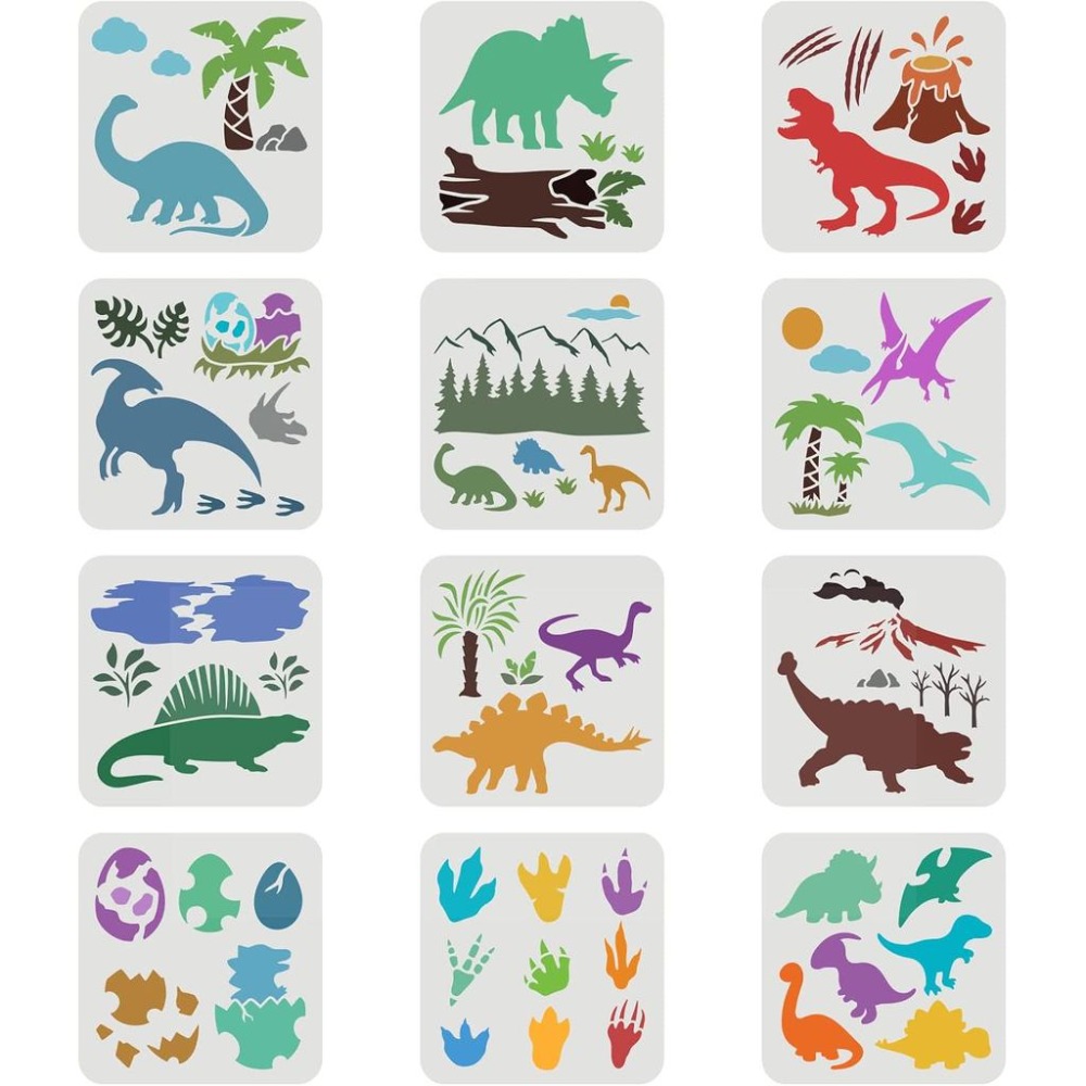 12枚入り 恐竜ステンシル 7.9x7.9インチ 恐竜の森ス - Dinosaur And Craft のレビューと価格