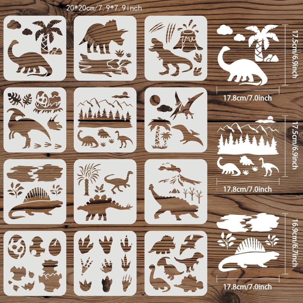 12枚入り 恐竜ステンシル 7.9x7.9インチ 恐竜の森ス - Dinosaur And Craft のレビューと価格