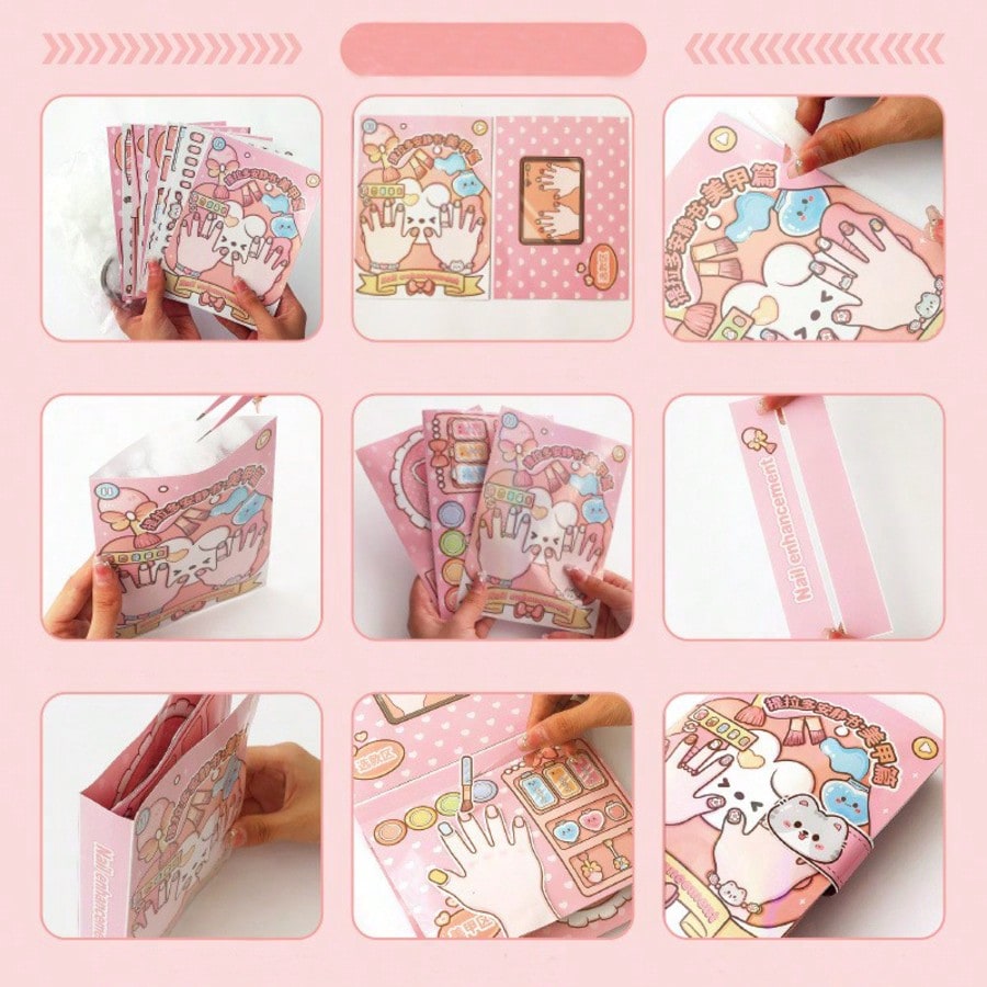 ピンクの子供用DIYネイルサロン 静かなカットステッカーブッ - Art Craft 5 Year Old のレビューと価格
